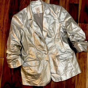 Cinq A Sept Khloe Foiled Scrunched-Sleeve Blazer